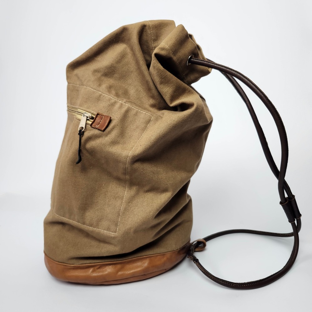 Vintage Heavy Canvas Leather Cinch Backpack Duffle Bag Bucket Rucksack